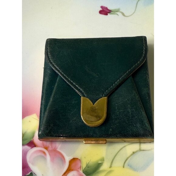 Vintage 40's Dorset 5th Ave Green Leather Compact Coin Purse - Picture 15 of 15